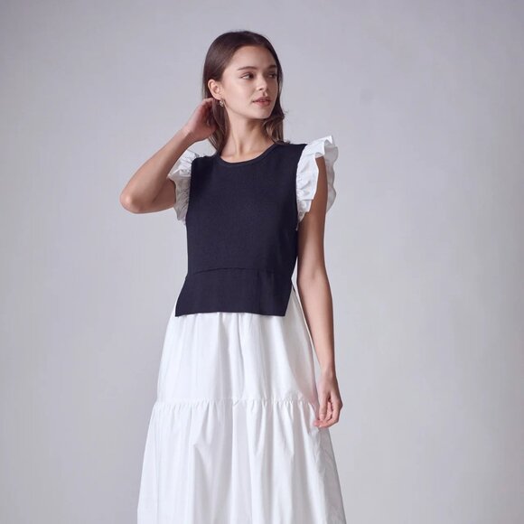 Mixed Media Sleeveless Maxi Dress - Picture 1 of 7